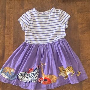 Boden Purple and White Striped Kids Dress with Animal Design